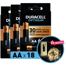 Resim Duracell Optimum Aa Alkalin Pil, 1,5 V Lr6 Mn1500, 18’li Paket Ve Led Işık 