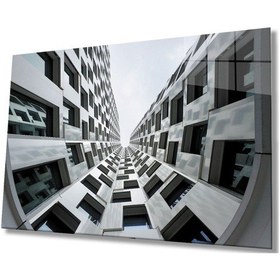 Resim Miyrem Glasses Collection -a1^ Geometrik Siyah Beyaz Bina Cam Tablo, Cam Tablo 