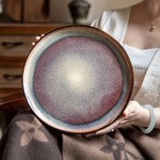 Resim 1 Adet Yunmeng Alev/Mavi Düzensiz Seramik Tabak - 21.59cm & 26.67cm Asimetrik Vintage Tasarım, Ombre Gradyan Bordo'dan Mavimeye, Restoran Tarzı Servis Tabağı, Steak, Pasta, Brunch, Tüm Mevsimler İçin Yemek ve Eğlence, Sanatsal Sofra Takımı, Yüksek Kaliteli Seramik 