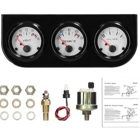 Resim 12v Araba Göstergesi Seti: 52mm Volt + Su Sıcaklığı + Yağ Basıncı Üçlü Monitör Siyah 