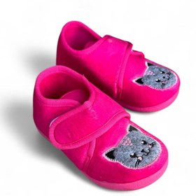 Resim AkınalBella akınalkids kız çocuk pembe cırtlı kedi baskılı kaydırmaz taban ev ayakkabısı panduf 