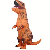 Resim Şişme T-REX Dinozor Kostümü - Gerçekçi Turuncu ve Siyah Çizgili Tasarım, Pil/Usb Gücüyle Çalışır, Cadılar Bayramı, Karnaval ve Temalı Partiler için Mükemmel, Dinozor Parti Süsleri, Karnaval Kıyafeti, Detaylı Dokulu Tasarım, Dayanıklı Polyester Kumaş Cadılar Bayramı, Noel Etkinliği ve Parti Malzemeleri için 