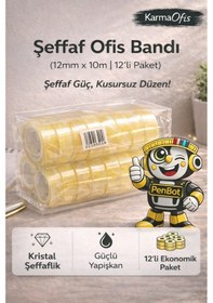 Resim Şeffaf Ofis Bandı 12mm X 10m 12 Li Paket Güçlü Yapışkanlı Kristal Bant 