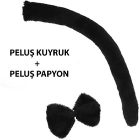 Resim shopwave KRM Peluş Siyah Renk Kuyruk ve Papyon Yetişkin Çocuk Uyumlu (5047) KRM 