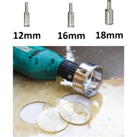 Resim PremiumPort Elmas Karot Uç Seti 12MM 16MM 18MM, Cam, Mermer, Granit, Porselen, Boru Tipi 