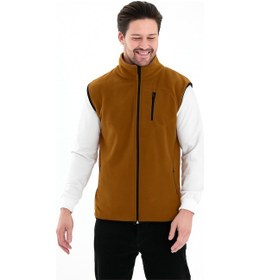 Resim Erkek Tam Fermuarlı Spor Polar Yelek Camel 