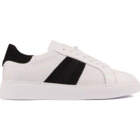 Resim Sail Lakers - Beyaz Deri, Siyah Süet Bağcıklı Erkek Sneaker 