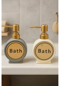 Resim 300 Ml Yuvarlak Porselen Tezgah Üstü Banyo Mutfak Sıvı Sabunluk Ve Bulaşık Lavabo Deterjanlık Gri 