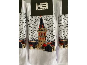 Resim HB Socks Kız Kulesi Desenli Beyaz Uzun Çorap 3 Lü Paket 