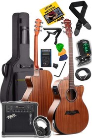 Resim M450-EQ-AMP Profesyonel Masif Ağaç Amfili Elektro Akustik Gitar Seti üst Segment 
