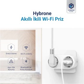 Resim Hybrone Akım Korumalı İkili Wi-Fi Akıllı Priz, 16 Amper, Enerji İzleme, Çocuk Kilidi, Uygulama ile Uzaktan Kontrol 