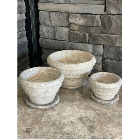 Resim Silver Traverten Doğal Taş 3,lü Saksı 