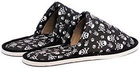 Resim Chochili Erkek Siyah Kurukafa Tasarım Yumuşak Taban Ev Terliği 