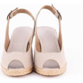 Resim Star Tombis Gerçek Elişi Burnu Açık Arkası Bantlı Dolgu Topuk Bej Keten Hasır Espadril Handmade Bej 