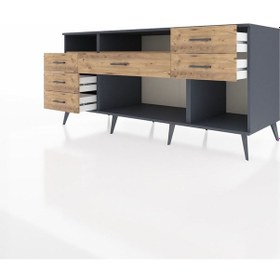 Resim Kronos Konsol 2 Raflı 6 Çekmeceli 176x59x83 Antrasit-çam/çam Çam/çam 