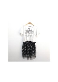 Resim Toontoy Kız Çocuk Baskılı Relax Fit Bisiklet Yaka Reglan Kol Fırfırlı Elbise - Renk Bloklu & Astarlı & Kemerli Mint Yeşili 