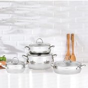 Resim Mu Art Ahşap Nehir Silver Lüks 8 Parça Paslanmaz Çelik Tencere Seti 