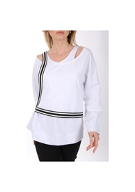 Resim Ysatis Minimalist Oversize V Yaka Uzun Kol Kadın Bluz - Günlük & Özel Gün Beyaz 