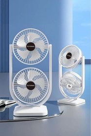 Resim Teknotopia Şarjlı Mini Fan, Taşınabilir Çift Başlıklı Sessiz Vantilatör, Type-C Girişli 3 Kademeli Soğutucu Fan 