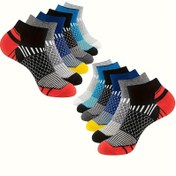 Resim 12 Adet Erkek Atletik Ayak Bileği Çorapları - Nem Çeken, Rahat Renkli Desenli Dış Mekan Çorapları, Nefes Alabilen Polyester Karışımı ve Elastan, Tüm Sezonlar İçin Makinede Yıkanabilir 