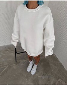 Resim Kışlık Bisiklet Yaka Üç İplik Basic Sweatshirt - Beyaz Karışık Çok Renkli 
