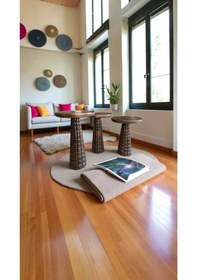 Resim Ahşap Mantar Sehpa 3 Lü Set Ceviz Renk Sehpa Takımı Kahverengi 