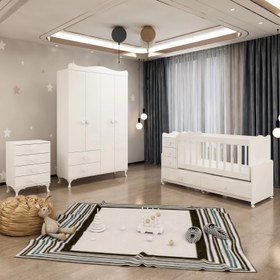 Resim Garaj Home Melina Yıldız 4 Kapaklı Bebek Odası Takımı - Beyaz 
