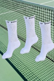 Resim ITSOCKS Üç Adet Beyaz Havlu Tabanlı Fitilli Spor Orta Boy Tenis Çorabı 