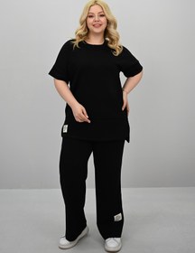 Resim Kadın Büyük Beden Modal Kumaş Kısa Kollu Bol Paça Eşofman Takımı 8184-25 - XXL / Bordo 