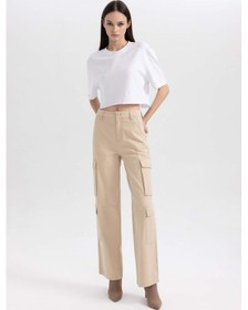 Resim Defacto Coool Straight Fit Geniş Paça Yüksel Bel Kargo Cepli Gabardin Pantolon B1450ax23aubg159 Bej 