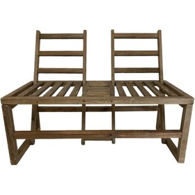 Resim Rusthing Doğal Ahşap Çift Yönlü Bahçe Aşk Bankı 110x48 Cm Bench Sandalye Dış Mekan Teras Tik Rengi 