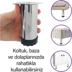 Resim 8 Adet Metal Ayarlanabilir 10 Cm Krom Destek Ayağı Mobilya Kanepe Baza Koltuk Dolap Sehpa Tv Ünitesi Ayağı 