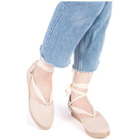 Resim Gerçek Elişi Ipli Düz Topuk Keten Espadril Handmade Bej 