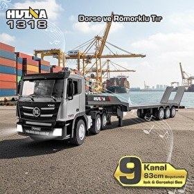 Resim Huina 1318 1/24 RC Dorse ve Römorklu Tır Kamyon RC Model Gerçekçi Sesli ve Işıklı Uzaktan Kumandalı İş Makinesi 