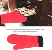 Resim Ev Mutfak Pişirme Güvenli Kullanım için Isıya Dayanıklı Silikon Fırın Eldiveni (Kırmızı) 
