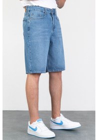 Resim HLT Jeans Erkek Açık Mavi Baggy Fit Rahat Kesim %100 Pamuk Denim Loose Jeans Kot Şort Arthur-Açmavi 001 