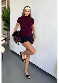 Resim Giysa Kadın Dik Yaka Büzgü Detaylı Bluz Mürdüm - 25y 2417 Mürdüm 