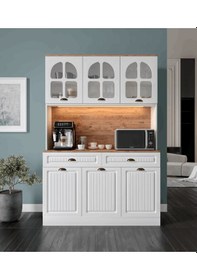 Resim Efes Kahve Köşesi - 140 Cm Mdf Mutfak Dolabı - Led Aydınlatmalı - Atlantik Çam - Beyaz 