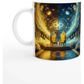 Resim Ikizler Burcu Baskılı Kahve Kupası - Galaktik Taht Odası Temalı Vs4 