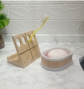 Resim Genel Markalar Diş Fırçalık,sabunluk 2 Li Banyo Seti,altın Ve Ahşap Tasarım 