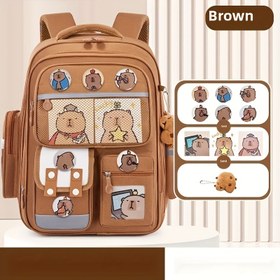 Resim Sevimli Kapibara Karikatür Sırt Çantası - Hafif Büyük Kapasiteli Kahverengi Seyahat Sırt Çantası, Ayarlanabilir Omuz Askıları, Fermuar Kapatma, Çoklu Cep ve Tablet Bölmesi ile Okul, Seyahat, Günlük Kullanım için Sırt Çantası, Eğlenceli Tasarım, Güvenli Fermuar Kapatma 