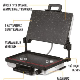 Resim Milan Büyük Boy XXL Bazlama Granit Tepsili Lahmacun Elektrikli Izgara Tost Makinesi 5 Kat Granit Kaplama (Tepsili Model) 