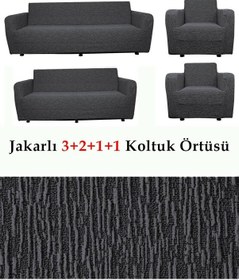 Resim Jakarlı Koltuk Örtüsü , Kanepe ,chester Örtüsü 3211 Antrasit Antrasit 