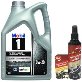 Resim Mobil 1 0W-20 Tam Sentetik Motor Yağı 5 L + Gojo Araç Bakım Seti 
