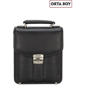 Resim Dada Kilit Mekanizmalı Siyah Renk Piremium Orta Boy Erkek El Çantası Omuz Askılı 