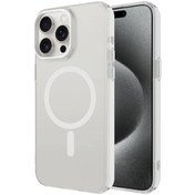 Resim Mobilzone iPhone 15 Pro Max Uyumlu Zore Magsafe Şarj Özellikli Buzlu Transparan C-Pro Sert Kılıf-Renksiz 
