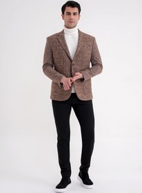 Resim Efor Comfort Fit Torba Cep Kazayağı Desenli %100 Yün Tütün Blazer Ceket C 729 
