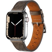 Resim ​​​Watch Ultra 49mm Uyumlu KRD-76 PU Deri Kordon Strap Kayış CLO- Gri 
