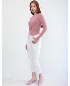 Resim Kadın Likralı Esnek Slim Fit Pantolon Beyaz 