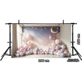 Resim Venspor Gökyüzü Temalı Altın Yıldız ve Ay Detaylı Bebek Odası Arkaplan, 200x150cm, Fon, Duvar Örtüsü 